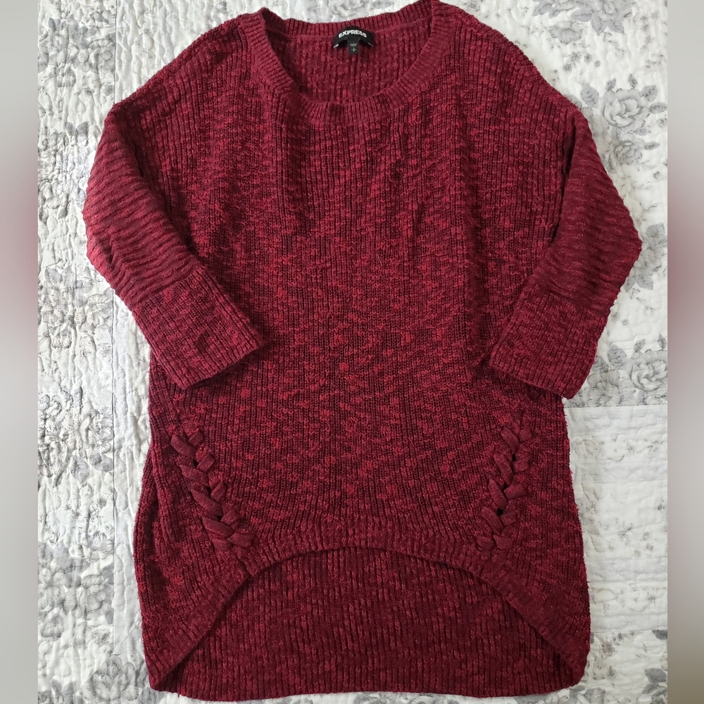 Express Red Marled Knit High Low Tunic Sweater